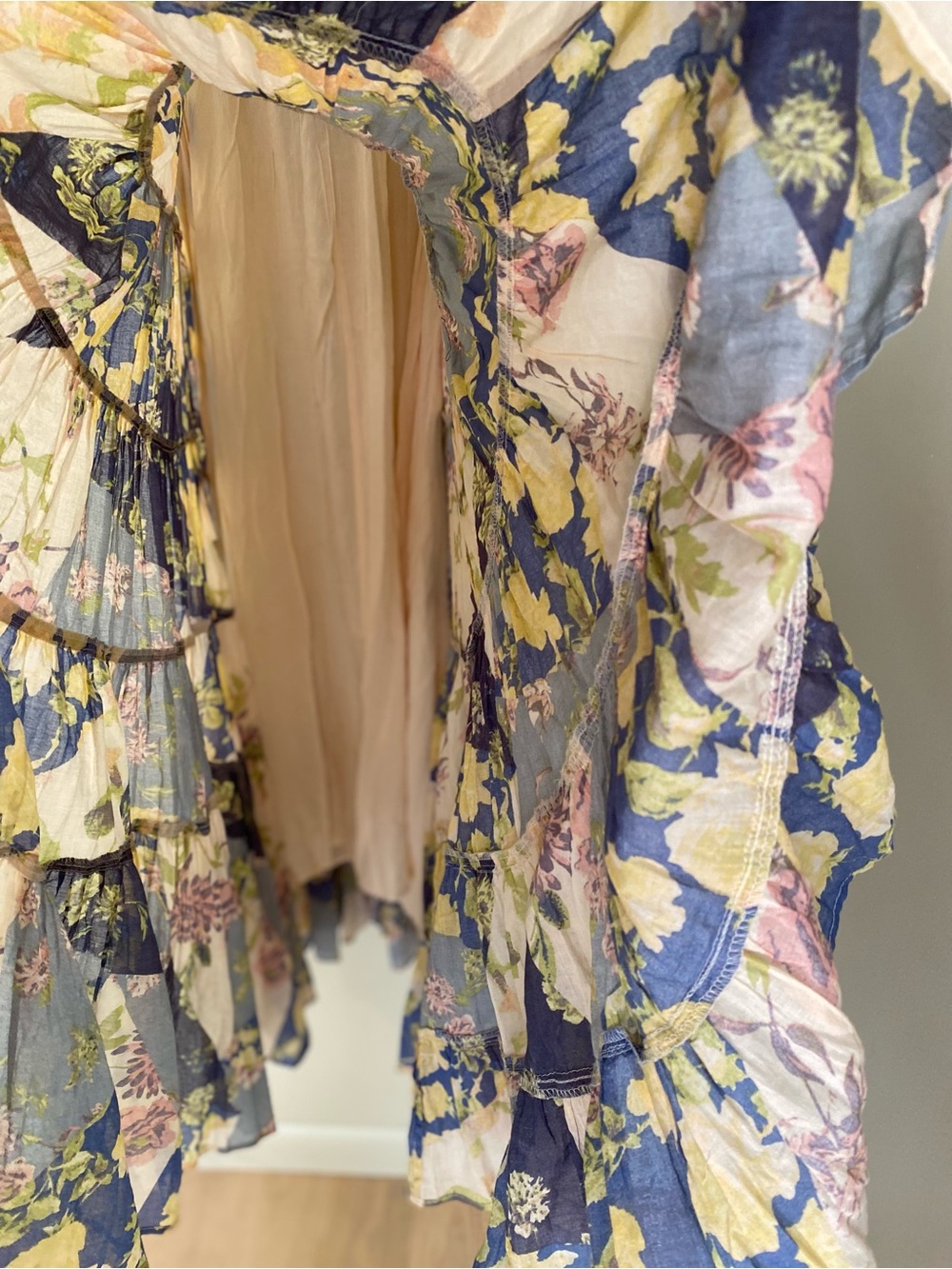 Free People Sundrenched Short-Sleeve Maxi Dress Blue Combo Floral Print Large - Picture 4 of 8